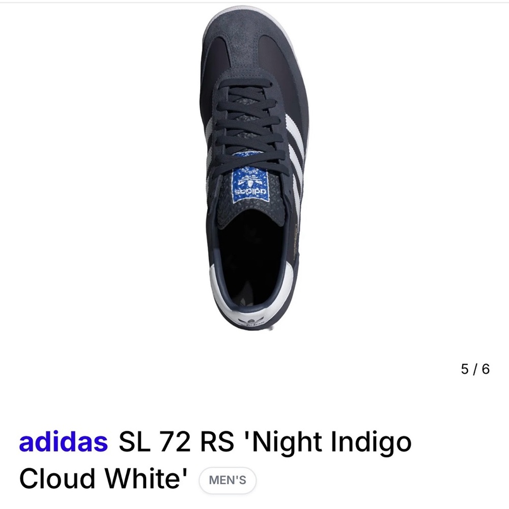 adidas SL 72 RS Men's Shoes - Night Indigo and Cloud White - Picture 5 of 7